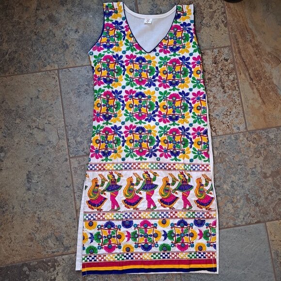 GE Peruvian Brightly Colored Embroidered Tunic Vneck Sleevless Size Medium - Picture 1 of 10
